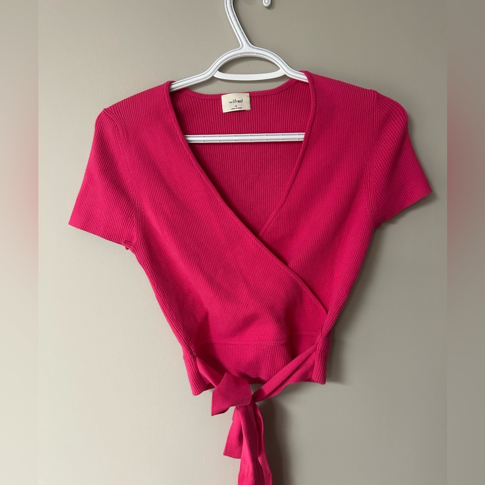 Wilfred Pink Wrap Tie Front Short Sleeve Blouse